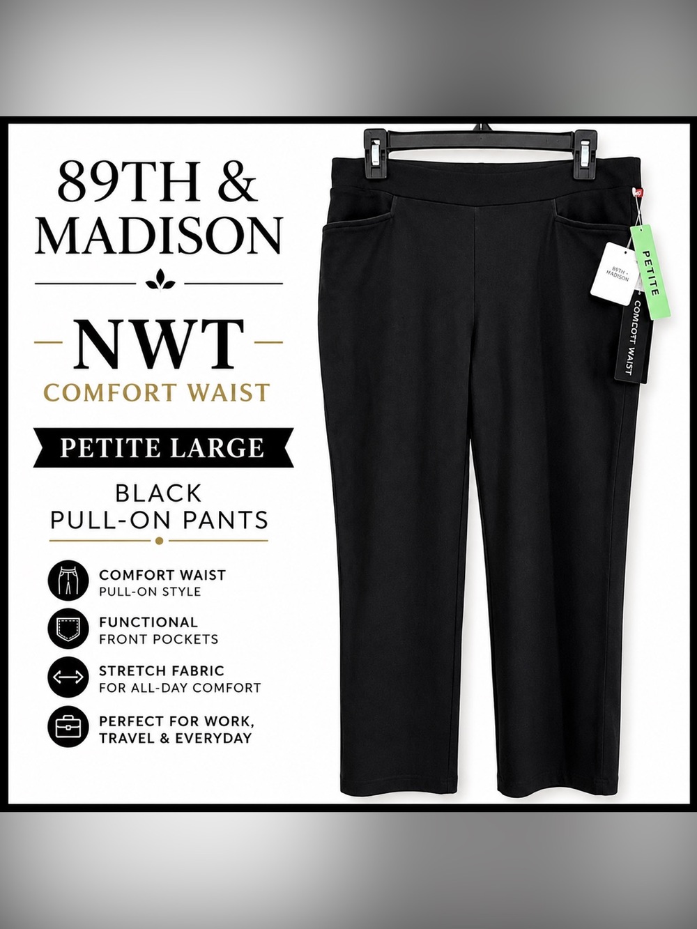 89th & Madison Black Pull-On Cropped Pants with Front Pockets NWT
